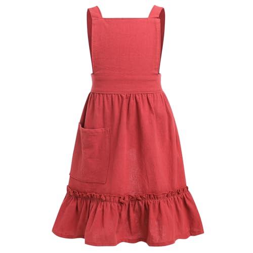 Play House Toddler Apron Cotton Linen Apron Housewarming Gift Mother's day Cute Aprons For Kids Cross Back Aprons For Girls Baking Pottery Pinafore Art Apron Red Kids 3 (Red Kids / 3-6 Years)