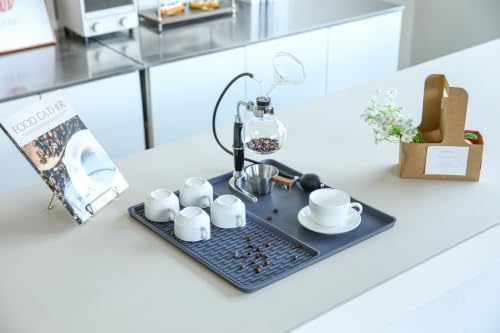 2 In 1 Silicone Coffee Bar Mat Accessories for espresso Machine with Detachable Dish Drying Mat Rack Stone Heat Resistant Kitchen Office Home Essentials Barista Items Women Birthday Gifts (Blue / 16" x 16")