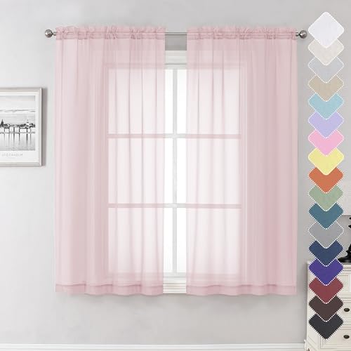Blush Pink Sheer Curtains 63 Inch Length 2 Panels (Blush Pink / 40"W x 63"L (Pack of 2))