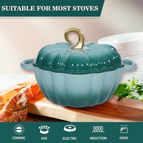 Pumpkin Enameled Cast Iron Dutch Oven with Lid (Cyan / 4.5QT)