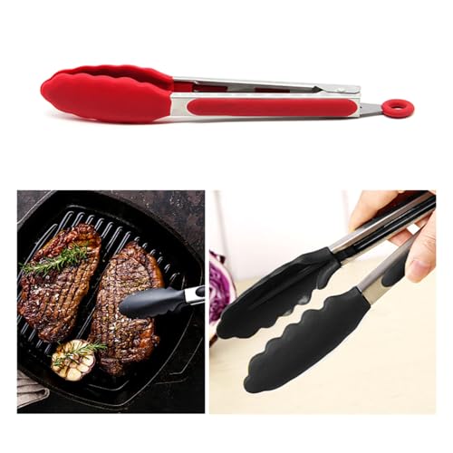 2 Pack Silicone Kitchen Tongs (Red)