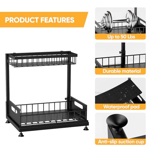 2-Pack L-Shaped Under Sink Organizer, 2-Tier Pull-out Cabinet Rack (Black / 2 Pack)