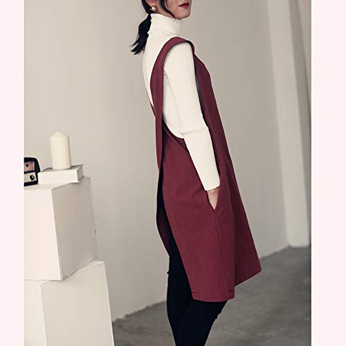 Soft Cotton Linen Apron Solid Color Halter Cross Bandage Aprons Japan Japanese Style X Shape Kitchen Cooking Clothes Gift for Women Chef Housewarming (Dark Red)