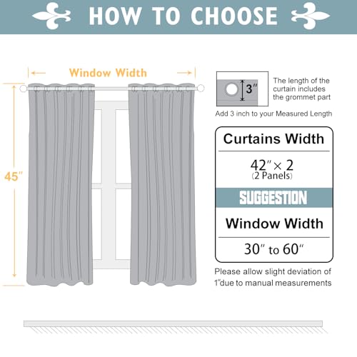 100% Blackout Curtains for Bedroom 45 Inches Long 2 Panels Set (42"W x 45"L (Pack of 2) / Light Beige)
