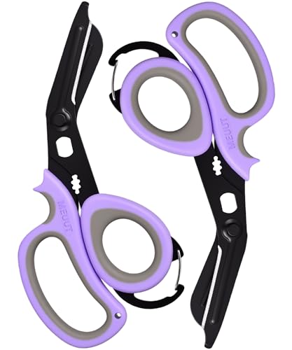 All Purpose Scissors 2 PCS with Carabiner for Kitchen Outdoor (Pastel Purple+pastel Purple)