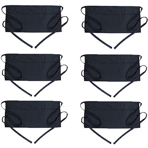 Waist Apron with 3 Pockets 6 Pack (6 Pack Black)