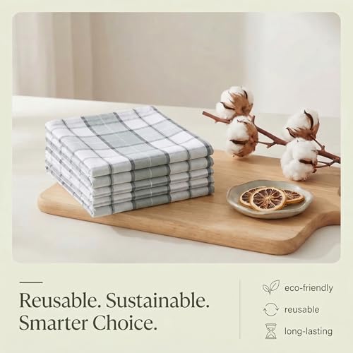 Kitchen Towels Cotton Dish Towels 20”x30” (20" x 30" (Set of 6) / 145 Majestic Checks)