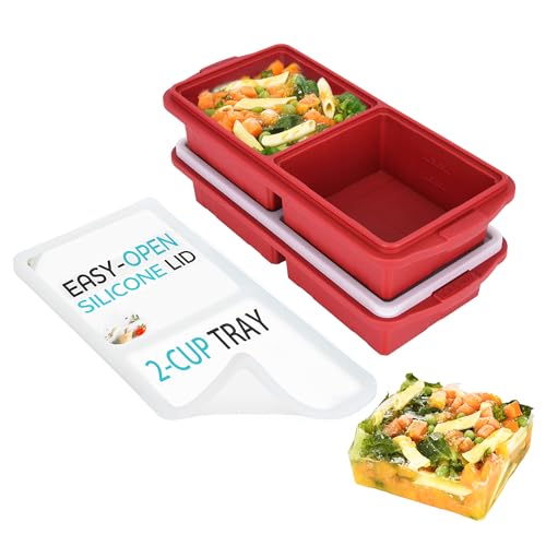 Silicone Freezer Tray With Lid (Red / 2 Cup-2 Pack)