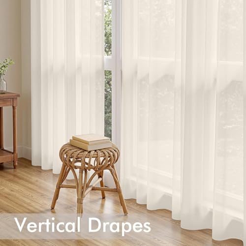 Light Beige Sheer Curtains 90 Inches Long 4 Panels 42 x 90 Inches (42"W x 90"L (Pack of 4) / Light Beige)