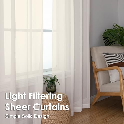 Cream Sheer Curtains 96 Inches Long 2 Panels (Cream / 42"W x 96"L (Pack of 2))