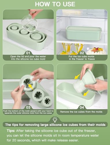 3 Pcs Silicone Ice Cube Tray for 30 (Green / 40Oz-Type1)