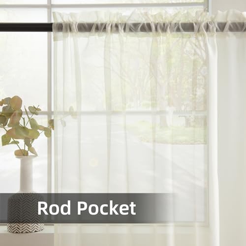 Solid Sheer Rod Pocket Curtain Voile Draperies 2 Panels White Beige Black Grey Coffee 38 Inch Width 84 Inch Long 1 Pair for Kitchen Bedroom Children Living Room Yard (Ivory / 38"W x 84"L (Pack of 2))