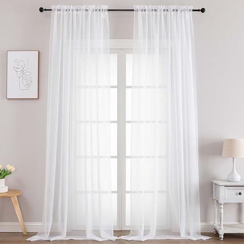 Extra Long White Sheer Curtains 120 Inches Long 2 Panels (White / 59"W x 120"L (Pack of 2))