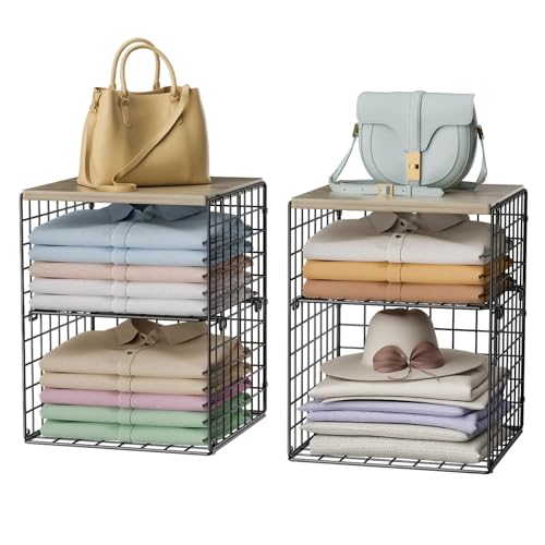4 Tier Stackable Closet Organizers and Storage (Black-4 Tier)