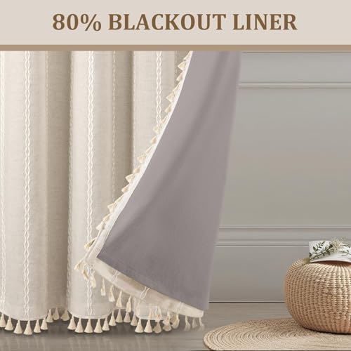 80% Boho Blackout Curtains 72 Inch Linen Blend Drapes 2 Panels (Greige / 52"W x 72"L (Pack of 2))