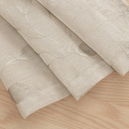 Taupe Kitchen Sheer Curtains Leaf Embroidered (52"W x 54"L (Pack of 2) / 2-taupe/Beige)