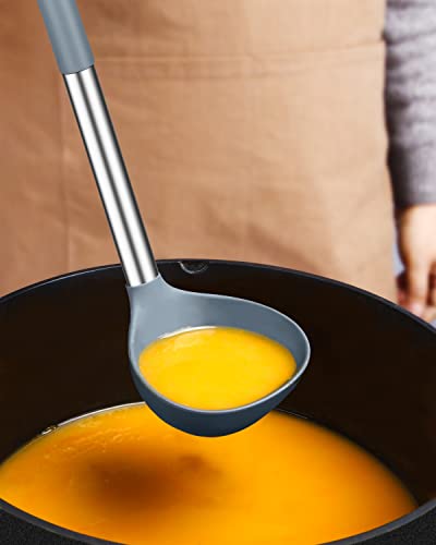 Silicone Soup Ladle Spoon Kitchen Utensils (GREY-BLUE)