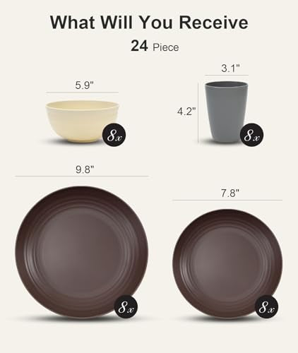 24 Piece Plates and Bowl Set for 8 (Brown / Service For 6)