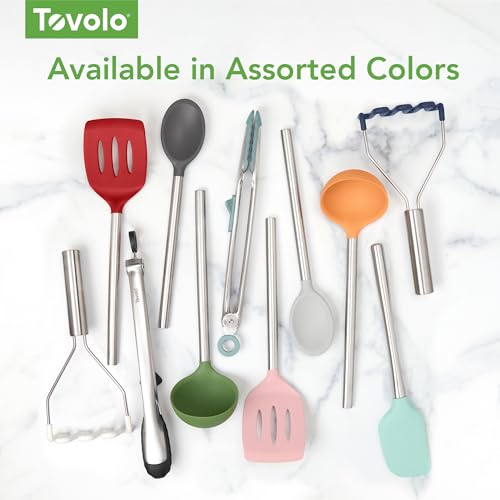 Silicone Cooking Utensil Set of 6 Pink Sorbet Ladle Slotted Turner Tongs Flex Core Spatula Scraper Mixing Spoon and Potato Masher (Pink Sorbet)