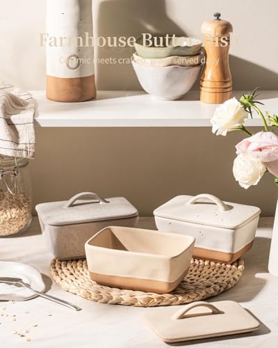 Ceramic Butter Dish with Lid for Countertop (Cheese color)