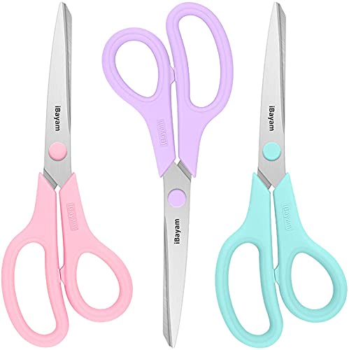 8.5" Scissors All Purpose (Pastel Pink, Soft Purple, Macaron Blue / 3-Pack)
