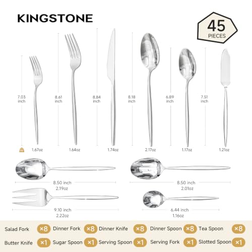 45 Piece Silverware Set for 8 with Serving Utensils (Silver / 45-Piece)