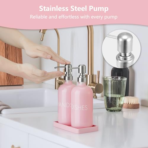 Pink Glass Dish and Hand Soap Dispenser Set (Pink)
