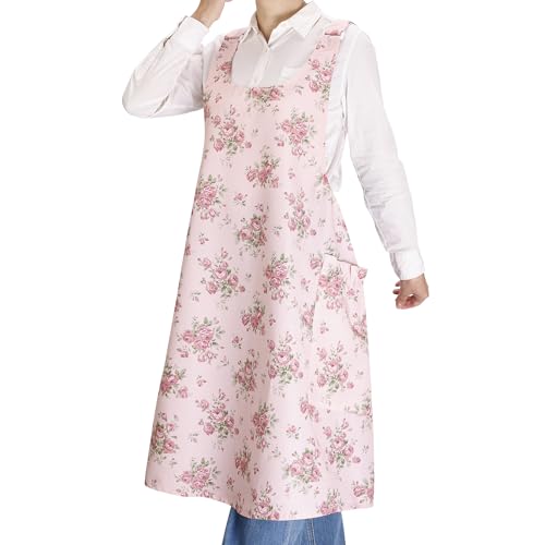 Apron Dress for Women with Pockets (Light Pink)