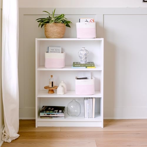 Storage Cubes 9”x9”x7”Cotton Rope Woven Baskets for Organizing 3 (Off White & Mixed Pink)