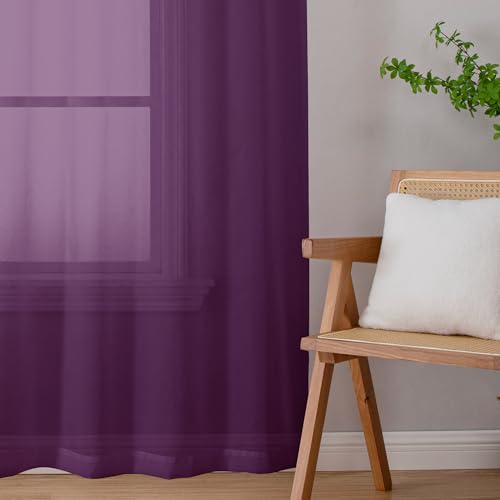 Plum Sheer Curtains 84 Inches Long for Living Room (Plum / 42"W x 84"L (Pack of 2))