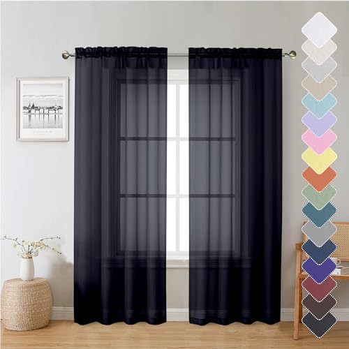 Black Sheer Curtain Panels 72 Inch Length (Black / 40"W x 72"L (Pack of 2))