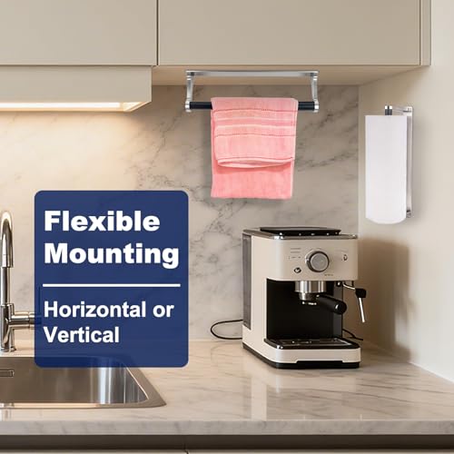 Paper Towel Holder Wall Mount Adhesive Paper Towel Holder Under Cabinet Toilet Roll Hanging Holders Rack for Kitchen Bathroom Garage Counter (Silver)