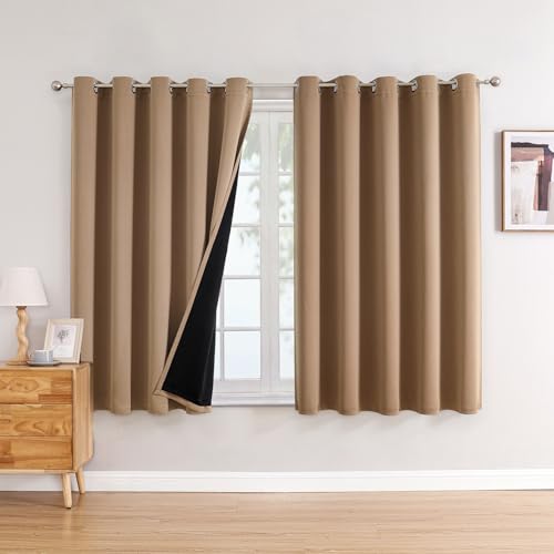 100% Blackout Curtains for Bedroom 63 Inches Long 2 Panels Set (60"W x 63"L (Pack of 2) / Cappuccino)