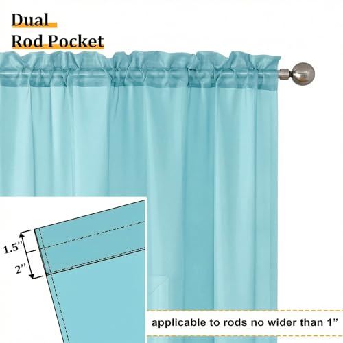 Aqua Sheer Curtains 72 Inch Length 2 Panels Set (42"W x 72"L (Pack of 2) / Aqua)