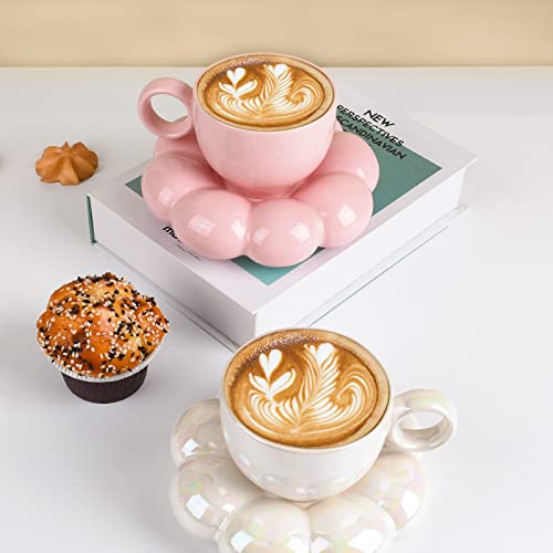 6.5oz Sunflower Saucer Mini Ceramic Mug (Peach Pink)
