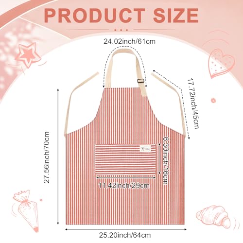 24 Pcs Aprons for Women Men with 2 Pockets Linen Cooking Kitchen Apron Adjustable Bib Chef Apron Bulk Aprons Unisex (Red / Thin Stripes)