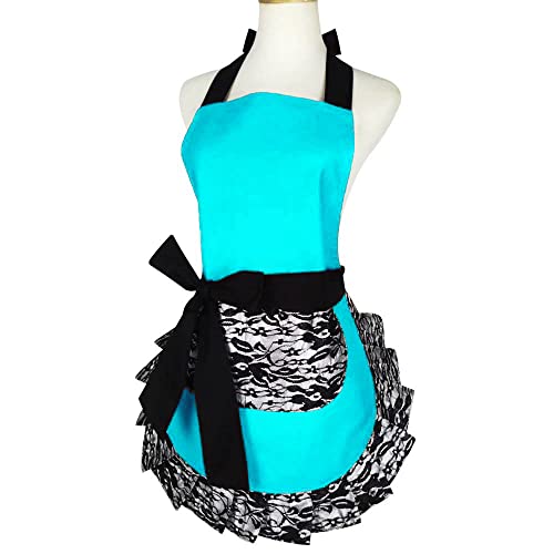 Sexy aprons for women Cute Cooking Pinup Aprons for Women Girls (Blue)