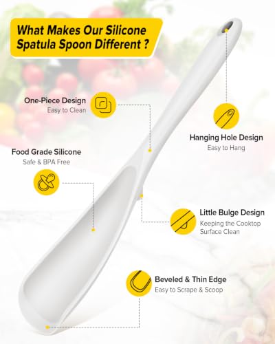 Silicone Cooking Spoons for Nonstick Cookware (White)