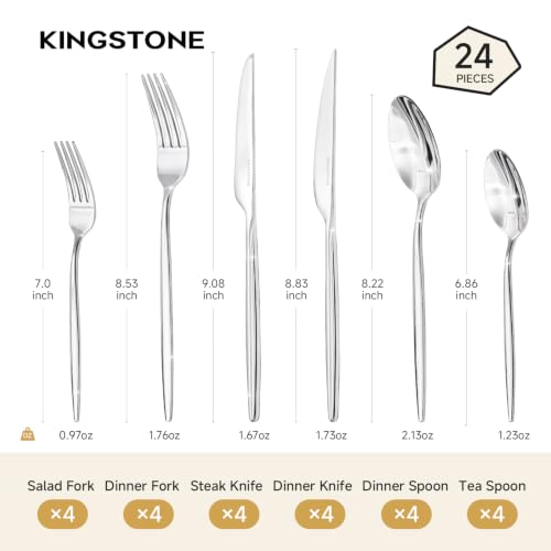 24 Piece Silverware Set for 4 with Steak Knives (Silver / 24-Piece)