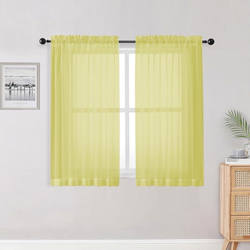 Lemon Kitchen Sheer Curtains for Bedroom Living Room 45 Inch Length (Lemon Yellow / 42"W x 45"L (Pack of 2))