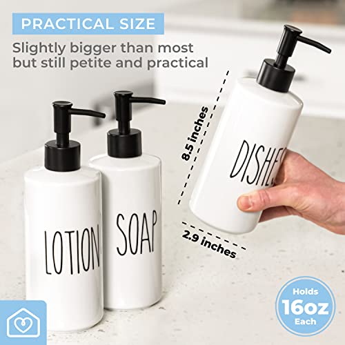 Porcelain 16oz Kitchen Soap Dispenser. Detergent Dispenser or Dish Soap Dispenser for Kitchen Sink. White Soap Dispenser (DISHES)
