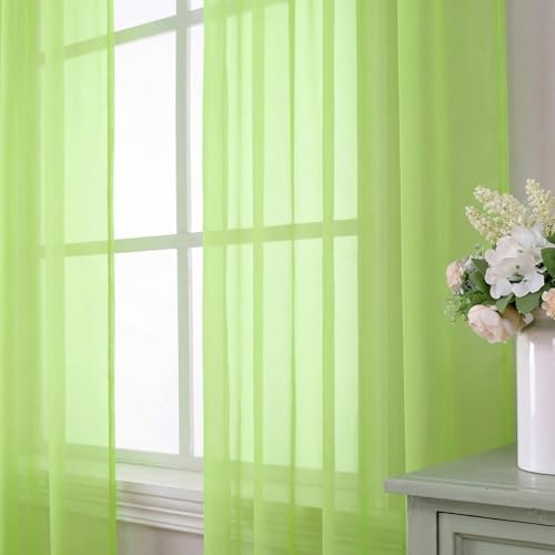 Lime Sheer Curtains 84 Inches Long 2 Panels Set for Living Room (42"W x 84"L (Pack of 2) / Lime)