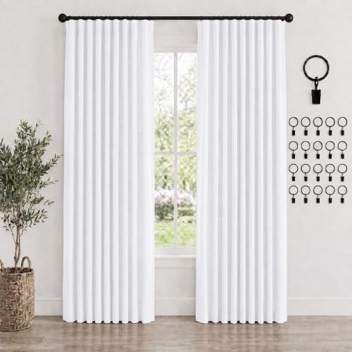100% Blackout Linen Curtains for Bedroom Living Room 84 Inch Long (White/Linen Total Blackout / 52"W x 84"L (Pack of 2))