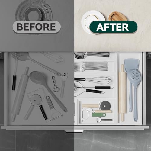 Bamboo Kitchen Drawer Organizer (17 x 6 x 2 Inch / White)