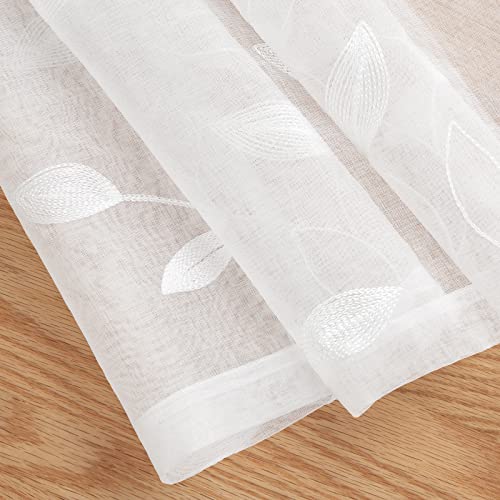 White Kitchen Sheer Tier Curtains Leaf Embroidered (30"W x 36"L (Pack of 2) / 4-white)