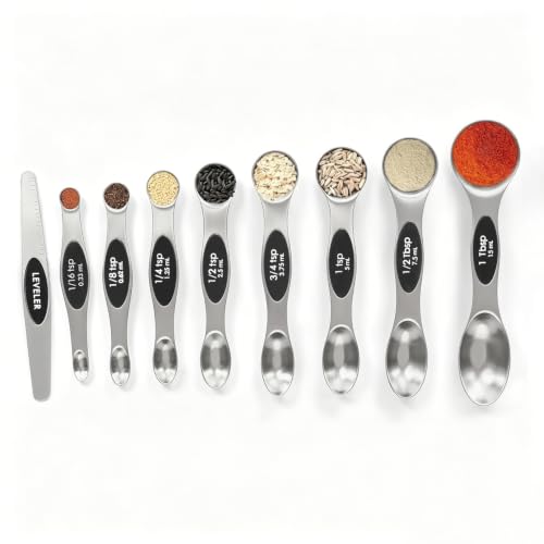 Magnetic Measuring Spoons Set Stainless Steel with Leveler (Silver)