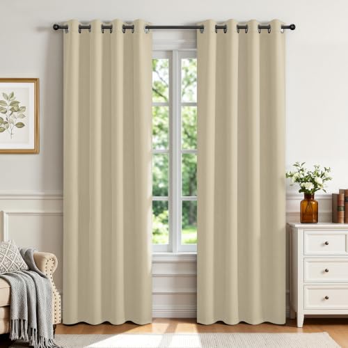 Blackout Curtains 90 Inches Long 2 Panels Set (Light Beige / 37"W x 90"L (Pack of 2))