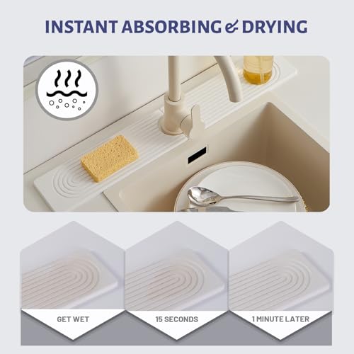 Stone Faucet Mat for Kitchen Sink Diatomite Stone Drying Mat (White.23.6" x 3.9"‎)