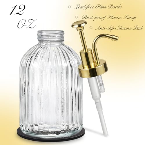 12oz Clear Glass Liquid Soap Dispenser (Clear, Gold Pump, 1pc)