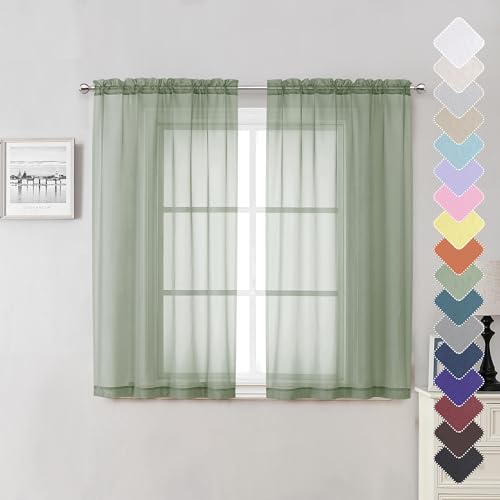 Short Sheer Curtains 54 Inches Length 2 Panels (Sage Green / 40"W x 54"L (Pack of 2))